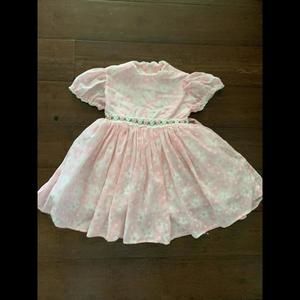 Vintage Handmade Girls 1960's Dress Size 4 Pink & White Lined Floral